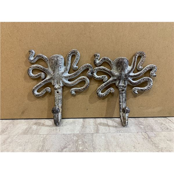 Lot of 2 Cast Iron Octopus Wall Coat Hangers