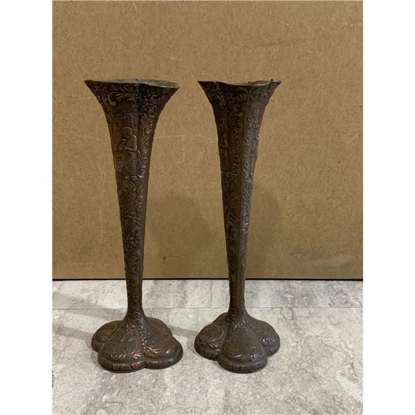 Lot of 2 Vintage Metal Flower Vases