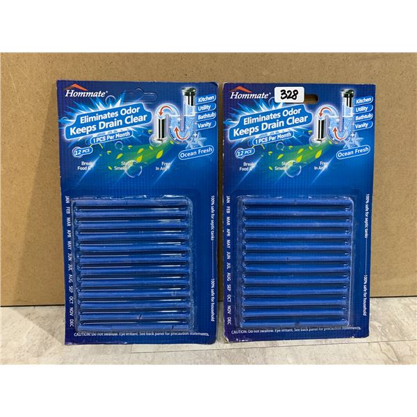 Lot of 2 - 12 Packs of Hommate Drain Clearing Odor Eliminators - Ocean Fresh