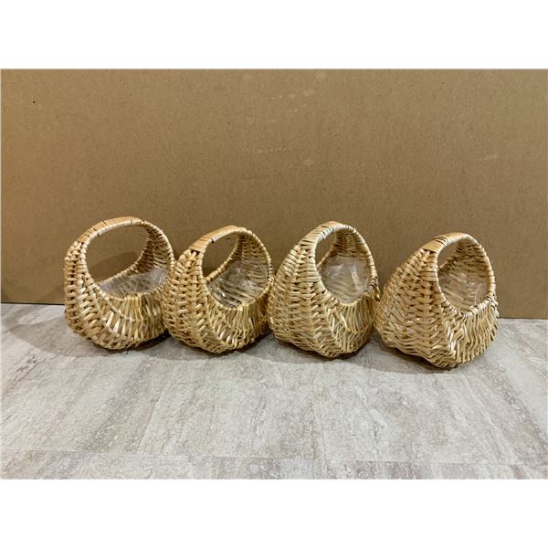 Lot of 4 Small Flower Girl Wicker Baskets w/ Handles - Waterproof