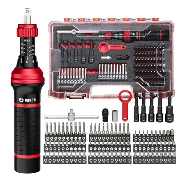 VANPO Torque Screwdriver Set - 10-80 in-lb - 99 Piece Precision Torque Screwdriver Set