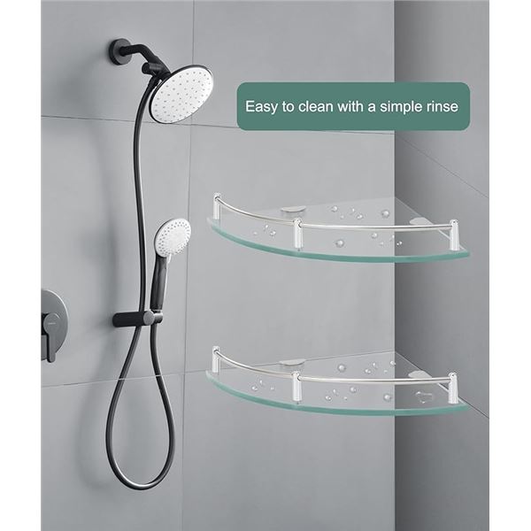 Set of 2 Rounded Corner Glass Shelves w/ Hardware