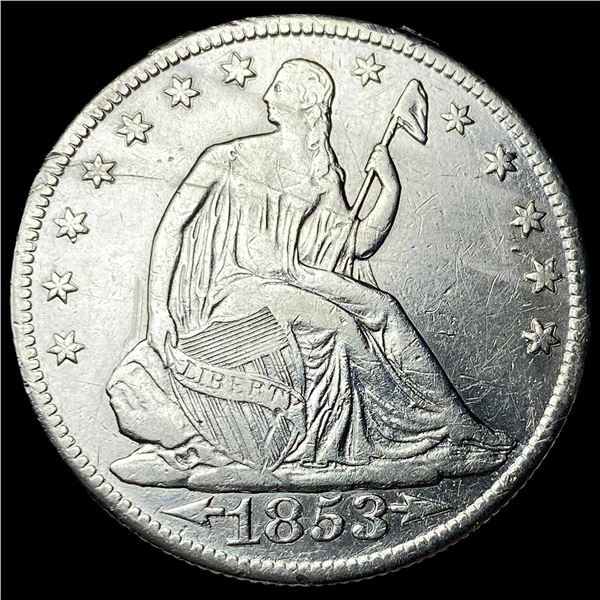 1853 Arrows/Rays Silver Seated Liberty Half  Dollar NEARLY UNCIRCULATED