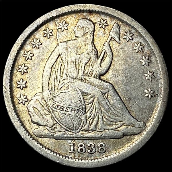 1838 Silver Seated Liberty Dime NEARLY  UNCIRCULATED