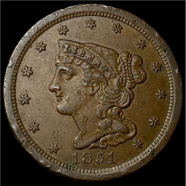 1851 Braided Hair Half Cent CLOSELY  UNCIRCULATED