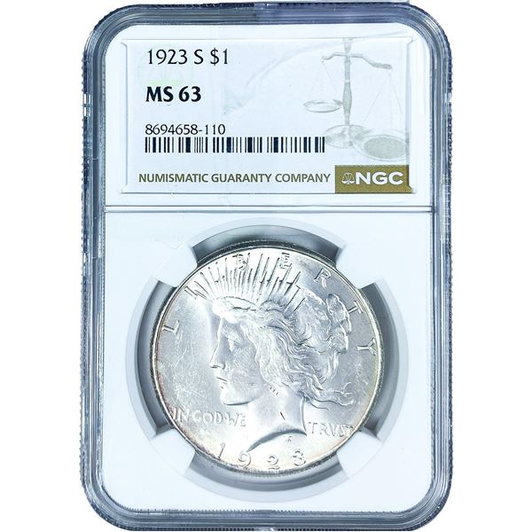 1923-S Silver Peace Dollar NGC MS63