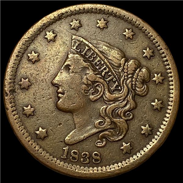 1838 Coronet Head Large Cent NEARLY  UNCIRCULATED