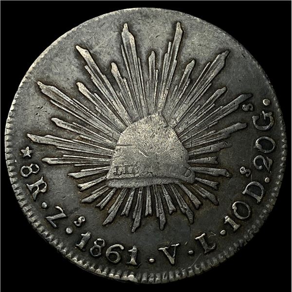1861-Zs Mexico Silver 8 Reales NEARLY  UNCIRCULATED