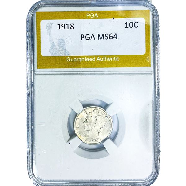 1918 Mercury Silver Dime PGA MS64