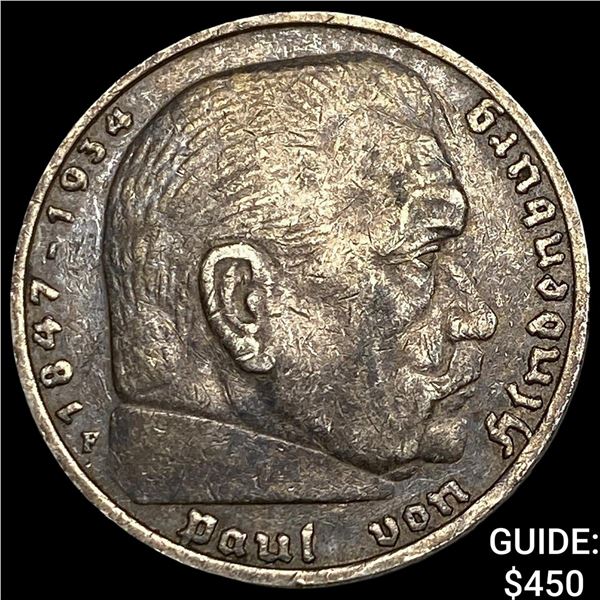 1935-F Germany Silver 5 Reichsmark CHOICE BU