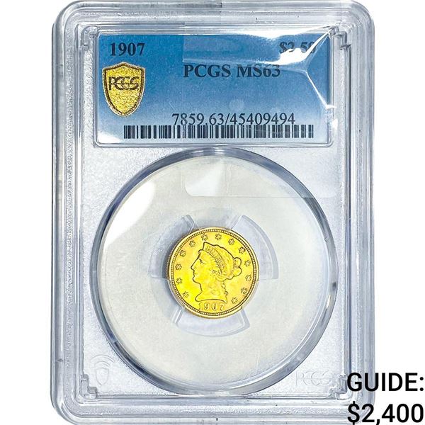 1907 $2.50 Gold Quarter Eagle PCGS MS63
