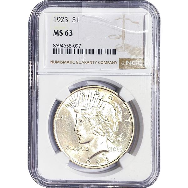 1923 Silver Peace Dollar NGC MS63