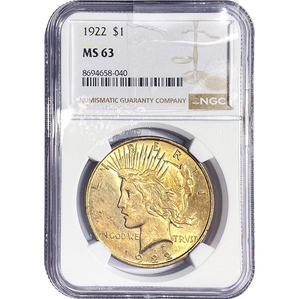 1922 Silver Peace Dollar NGC MS63