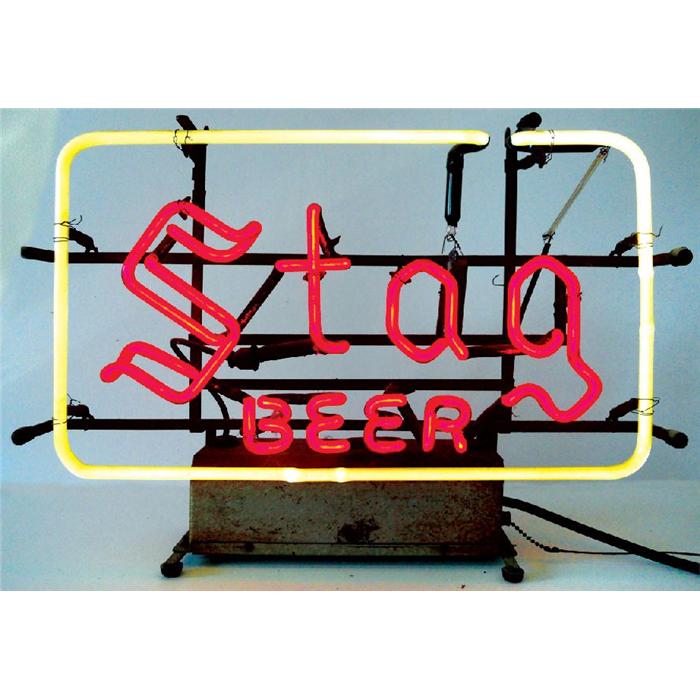 Breweriana Stag Beer Neon Red White Neon Sign Vg Working Cond 15 H X W