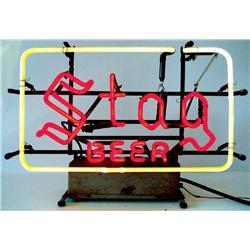 Breweriana, Stag Beer neon red & white neon sign, VG working cond, 15"H x 20"W.