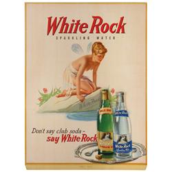White Rock soda litho on cdbd sign, Sparkling Water & Ginger Ale bottles on tray are 3-dimentional d