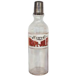Syrup bottle, Howel's Grape-Julep, colorful paper label & metal pour cap, VG cond, 12"H.