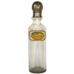 Syrup bottle, John Graf Co. Lemon Life, label under glass & bulbous metal cap, Exc cond, 12.75"H.