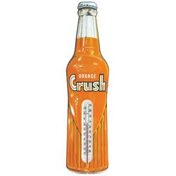 Orange Crush thermometer, displays temperature well, Exc cond w/light scratches, 28.75"H x 7.25"W.