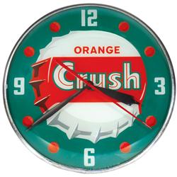 Orange Crush clock, round light-up electric in metal case w/glass dome, Exc working cond, 15"Dia. 