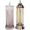 Image 1 : Straw holders (2), Zipper pattern glass straw holder w/replaced lid & ribbed glass straw holder w/fl