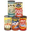Image 1 : Popcorn tins (5), We-No-Nah (full), Bomb Buster & 3 Minute (full) w/paper labels; Kimbell's Tastee (