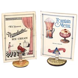 Menus & menu holders (4), Parisian Novelty Nonebetter Ice Cream & Tri-State Ice Cream Co. celluloid 