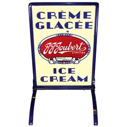 Crème Glacee Ice Cream porcelain curb sign, 2-sided in porcelain frame, Exc cond both sides w/1" los