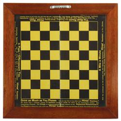 Hires Ugly Boy checkerboard framed under glass w/glass on both sides, c.1900, Exc cond, 14.75"Sq.