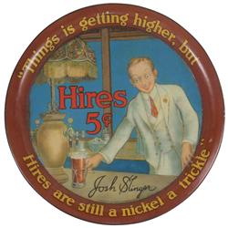 Hires serving tray w/Hires soda jerk at fountain, signed John Slinger, Copyright Charles E. Hires Co
