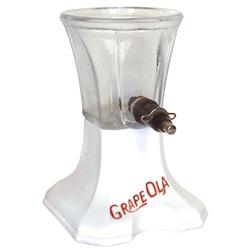 Syrup dispenser, Grape Ola, white milk glass base, embossed & painted lettering,  Exc cond, 10.75"H.