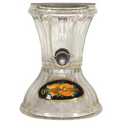 Syrup dispenser, Orange Crush, heavy ribbed glass w/orig reverse-painted labels on front & back, com
