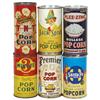 Image 1 : Popcorn tins (6), Premier (full), Jack Sprat (full), Santa Fe (full) w/paper labels; Plee-Zing, Bart