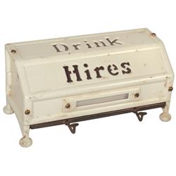 Straw holder, Hires, Rare horizontal cast iron holder w/ruby glass inserts, dated Nov 14, 1911, one 