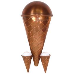 Ice Cream copper display cones (3), one large embossed copper cone w/domed lid & two small 1¢ emboss