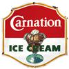 Image 1 : Carnation Ice Cream porcelain sign, paint chips around mounting holes, o/wise VG cond, 23"H x 22"W.