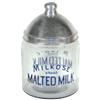 Image 1 : Milkose Malted Milk container, heavy clear glass canister w/enameled adv & domed metal lid, Exc cond