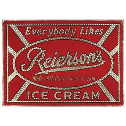 Reierson's Ice Cream hammered tin sign, a Rare sign in Exc cond, 20"H x 28"W.