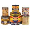 Image 1 : Large popcorn cans (6), Kitty Clover, Ohio Super Yellos (torn label), It's "OK" Pop, Gold Medal (no 