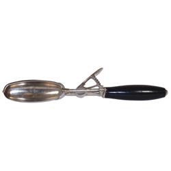 Ice cream scoop, Gilchrist #34 oval bowl, nickel-plated brass w/wood handle, used for banana splits,