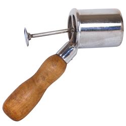 Ice cream scoop, Rolette plunger style, used to fill edible containers, German-Silver w/wood handle,