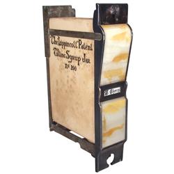 The Lippincott Patent Tilting Syrup Jar No. 200 w/German silver frame, early stoneware body w/agate 