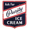 Image 1 : Purity Ice Cream porcelain sign, 1/2" spot on face & small edge chips, o/wise VG cond, 27"H x 24"W.