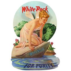 White Rock soda litho on diecut cdbd 3-D sign, "White Rock for Purity", beautiful fairy looking into