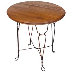 Ice cream table, oak top & twisted wire legs, Exc cond, 30"H x 30"Dia.