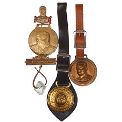 Political items (5), all Theodore Roosevelt, (3) brass watch fobs-Calif. Delegation to the Rep Nat'l