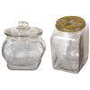 Image 1 : Planters Peanut jars (2), embossed slant shape w/tin lid & embossed 'football' w/glass lid & peanut 