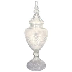 Peanuts counter display jar, fancy pedestal jar w/lid, "Peanuts" etched on center front, Exc cond, 2