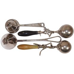 Ice cream scoops (4), Dover Clipper round bowl size 8, Dover "Springless" round bowl size 12, N & Co