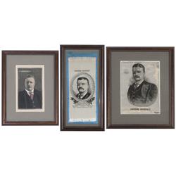 Political jacquard-woven picture ribbons (3), all Theodore Roosevelt, St. Louis Universal Exposition